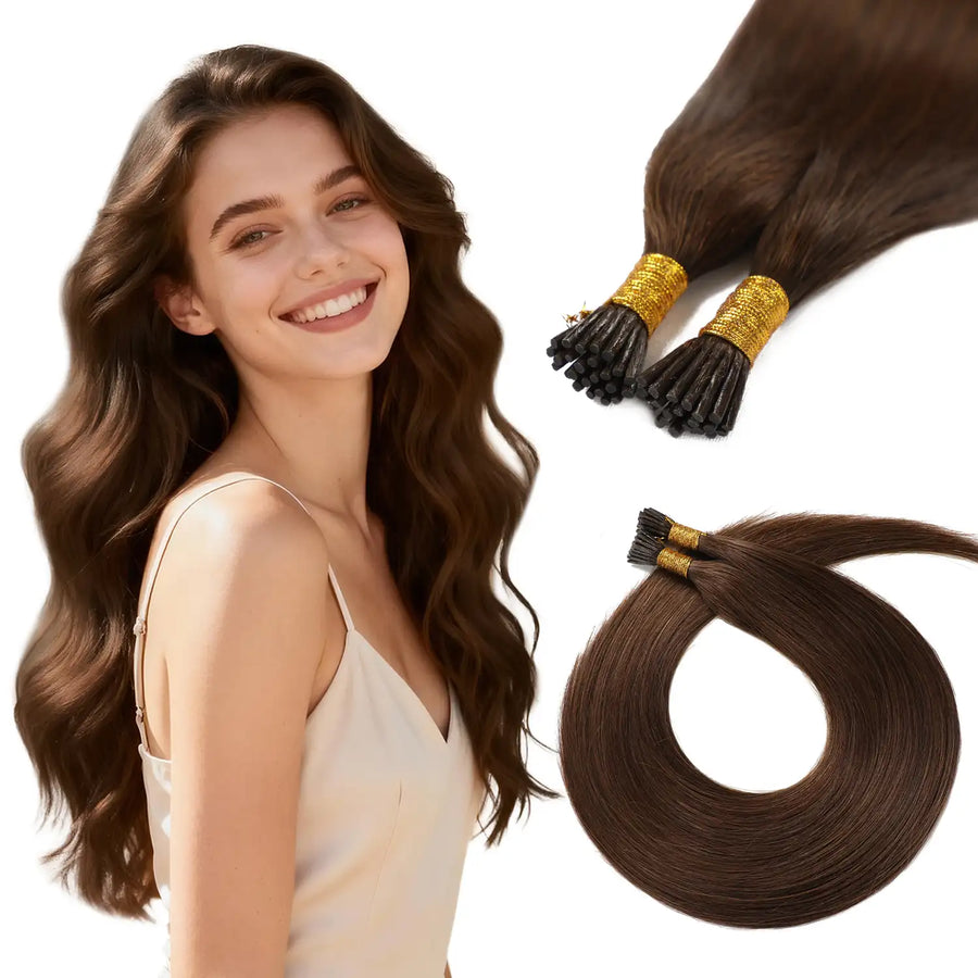 SUYYA Virgin Human Hair Prebonded I Tip Extensions Stick Tip Cold Fusion Hair Chocolate Brown (#4)