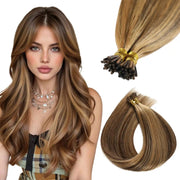 SUYYA Virgin Human Hair Prebonded I Tip Extensions Stick Tip Cold Fusion Hair Chocolate Brown (#P4/27)