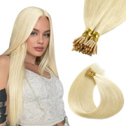 SUYYA Virgin Human Hair Prebonded I Tip Extensions Stick Tip Cold Fusion Hair Platinum Blonde (#60)