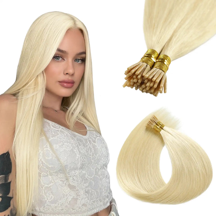 SUYYA Virgin Human Hair Prebonded I Tip Extensions Stick Tip Cold Fusion Hair Platinum Blonde (#60)
