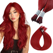 SUYYA Virgin Human Hair Prebonded I Tip Extensions Stick Tip Cold Fusion Hair #RED
