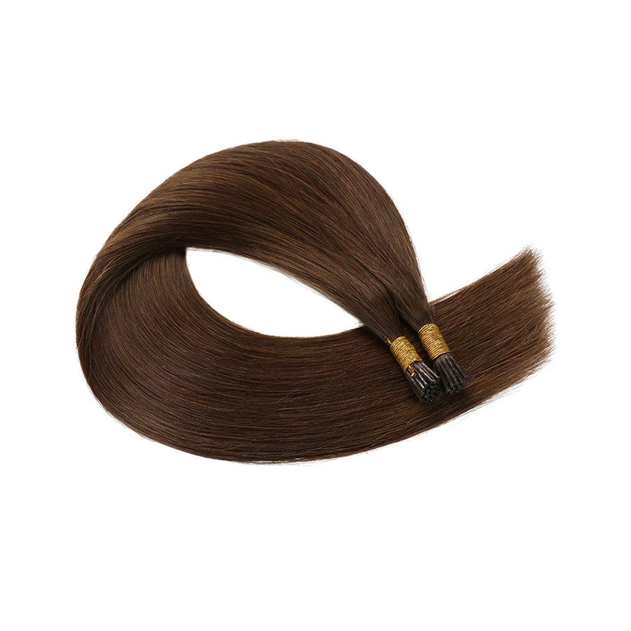SUYYA Virgin Human Hair Prebonded I Tip Extensions Stick Tip Cold Fusion Hair Chocolate Brown (#4)