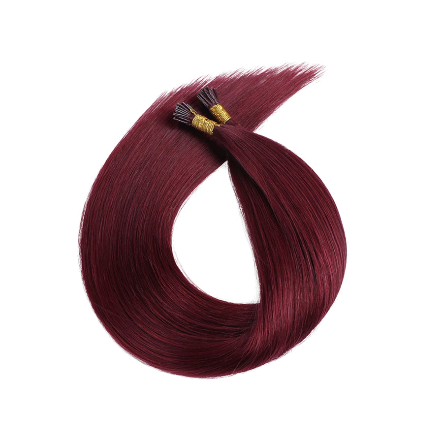SUYYA Virgin Human Hair Prebonded I Tip Extensions Stick Tip Cold Fusion Hair Burgundy (#99J)