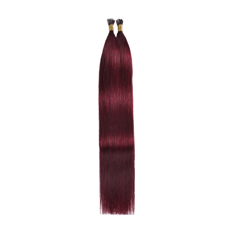 SUYYA Virgin Human Hair Prebonded I Tip Extensions Stick Tip Cold Fusion Hair Burgundy (#99J)