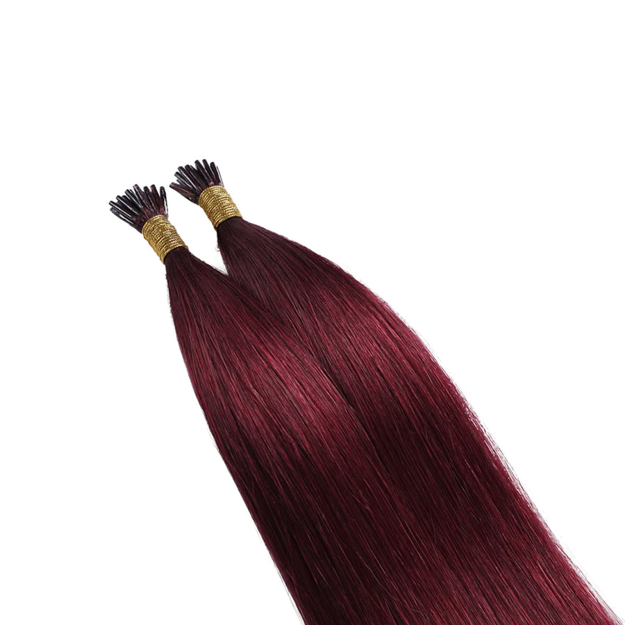 SUYYA Virgin Human Hair Prebonded I Tip Extensions Stick Tip Cold Fusion Hair Burgundy (#99J)