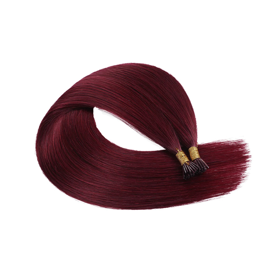 SUYYA Virgin Human Hair Prebonded I Tip Extensions Stick Tip Cold Fusion Hair Burgundy (#99J)