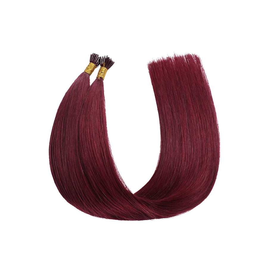 SUYYA Virgin Human Hair Prebonded I Tip Extensions Stick Tip Cold Fusion Hair Burgundy (#99J)