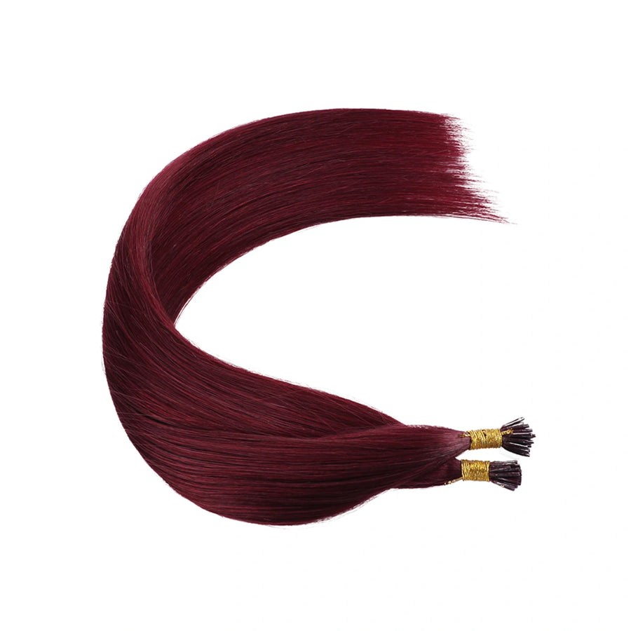 SUYYA Virgin Human Hair Prebonded I Tip Extensions Stick Tip Cold Fusion Hair Burgundy (#99J)