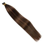 SUYYA Virgin Human Hair Prebonded I Tip Extensions Stick Tip Cold Fusion Hair Darkest Brown Balayage (#P2/6/T2)