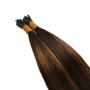 SUYYA Virgin Human Hair Prebonded I Tip Extensions Stick Tip Cold Fusion Hair Darkest Brown Balayage (#P2/6/T2)