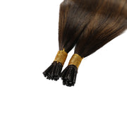 SUYYA Virgin Human Hair Prebonded I Tip Extensions Stick Tip Cold Fusion Hair Darkest Brown Balayage (#P2/6/T2)