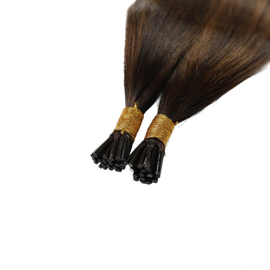 SUYYA Virgin Human Hair Prebonded I Tip Extensions Stick Tip Cold Fusion Hair Darkest Brown Balayage (#P2/6/T2)