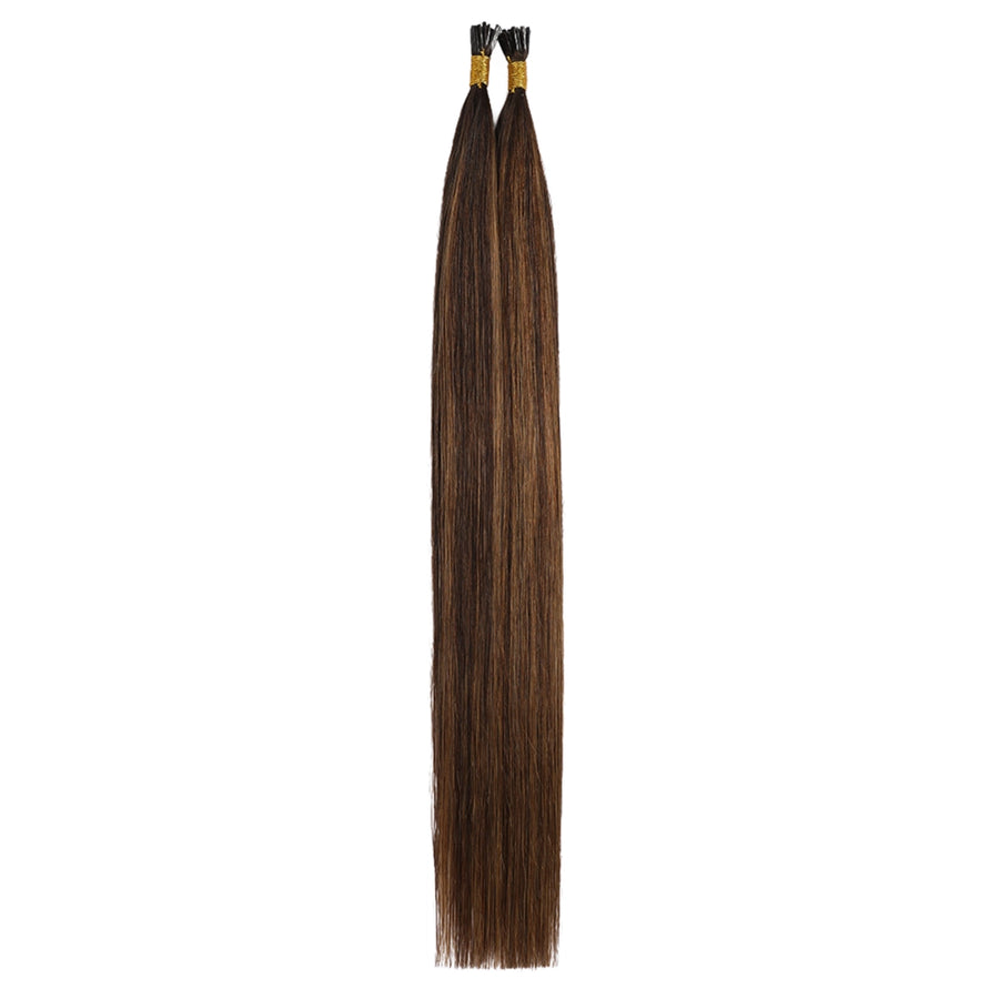 SUYYA Virgin Human Hair Prebonded I Tip Extensions Stick Tip Cold Fusion Hair Darkest Brown Balayage (#P2/6/T2)