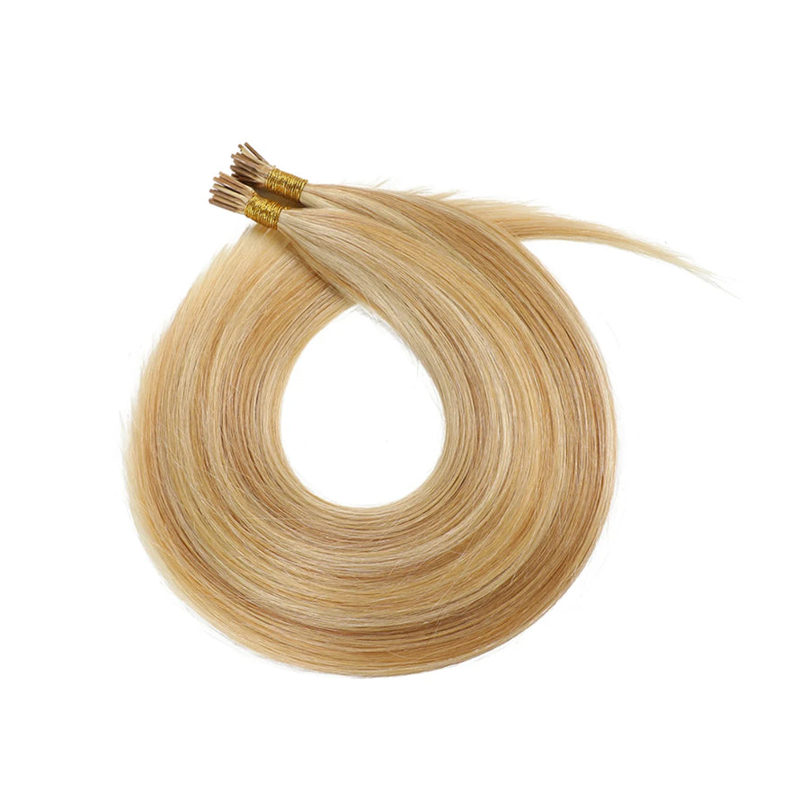 SUYYA Virgin Human Hair Prebonded I Tip Extensions Stick Tip Cold Fusion Hair Strawberry Blonde / Bleach Blonde Balayage (#P27/613)