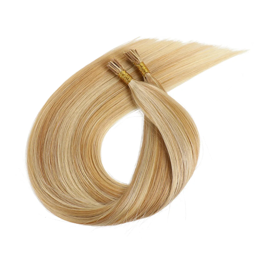 SUYYA Virgin Human Hair Prebonded I Tip Extensions Stick Tip Cold Fusion Hair Strawberry Blonde / Bleach Blonde Balayage (#P27/613)