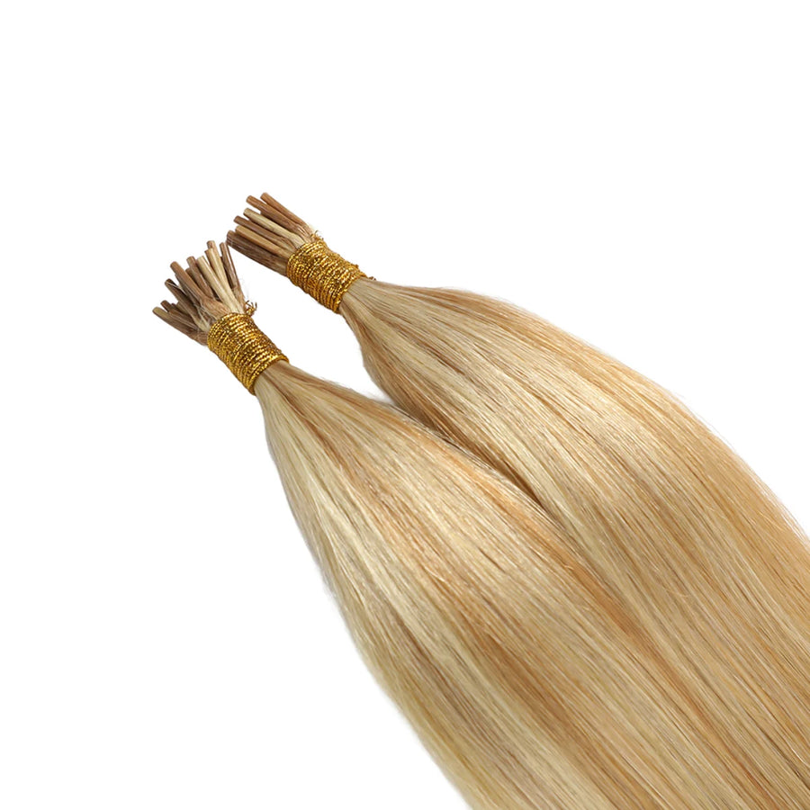 SUYYA Virgin Human Hair Prebonded I Tip Extensions Stick Tip Cold Fusion Hair Strawberry Blonde / Bleach Blonde Balayage (#P27/613)