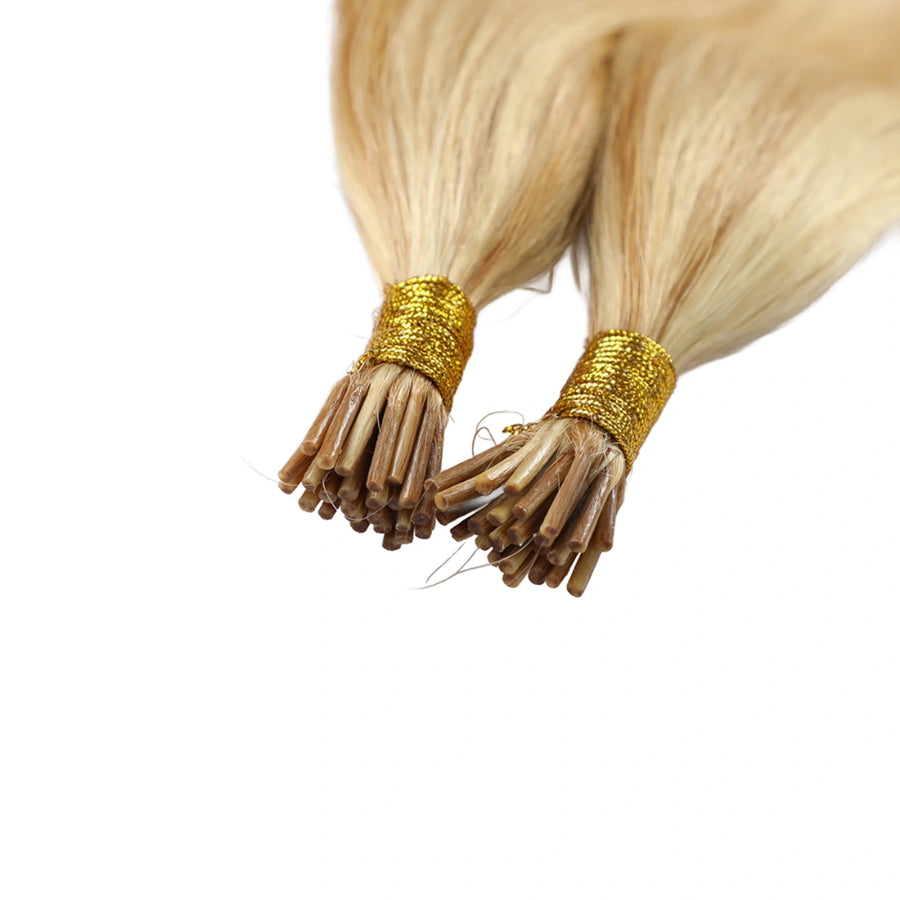 SUYYA Virgin Human Hair Prebonded I Tip Extensions Stick Tip Cold Fusion Hair Strawberry Blonde / Bleach Blonde Balayage (#P27/613)