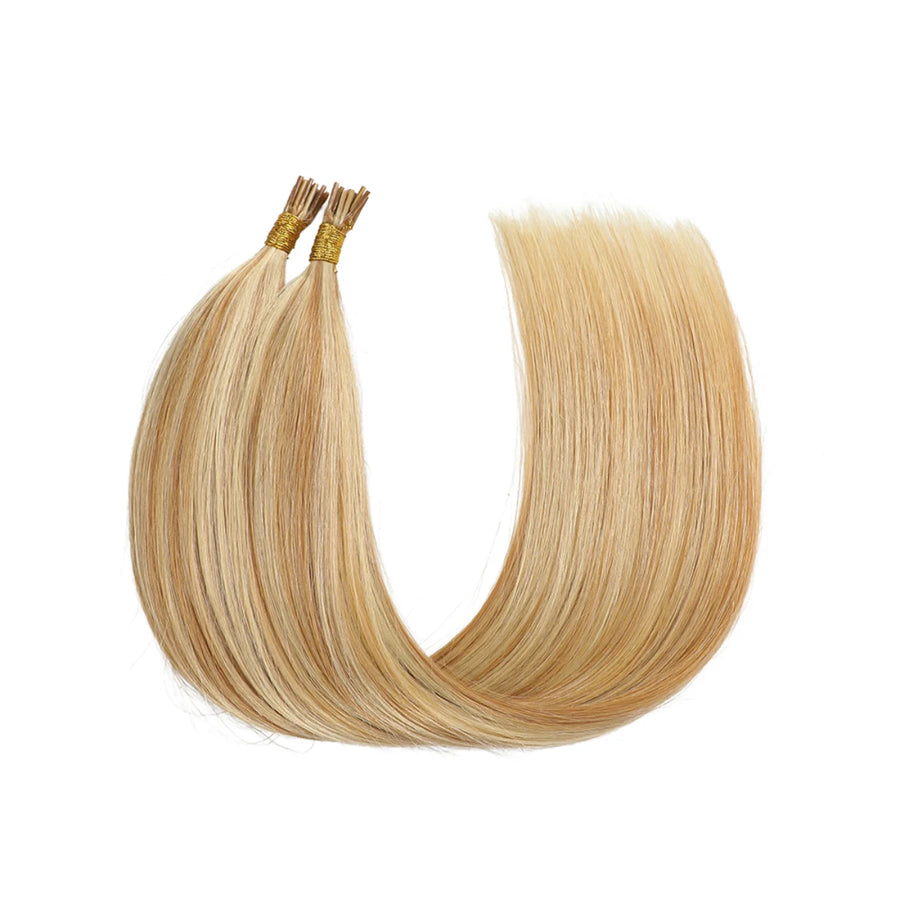 SUYYA Virgin Human Hair Prebonded I Tip Extensions Stick Tip Cold Fusion Hair Strawberry Blonde / Bleach Blonde Balayage (#P27/613)