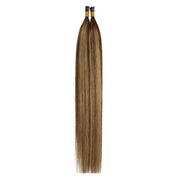 SUYYA Virgin Human Hair Prebonded I Tip Extensions Stick Tip Cold Fusion Hair Chocolate Brown / Caramel Blonde Balayage (#P4/27/T4)