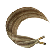 SUYYA Virgin Human Hair Prebonded I Tip Extensions Stick Tip Cold Fusion Hair Chocolate Brown / Bleach Blonde (#P6/613)