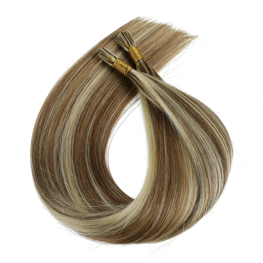 SUYYA Virgin Human Hair Prebonded I Tip Extensions Stick Tip Cold Fusion Hair Chocolate Brown / Bleach Blonde (#P6/613)