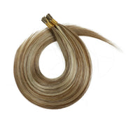 SUYYA Virgin Human Hair Prebonded I Tip Extensions Stick Tip Cold Fusion Hair Chocolate Brown / Bleach Blonde (#P6/613)