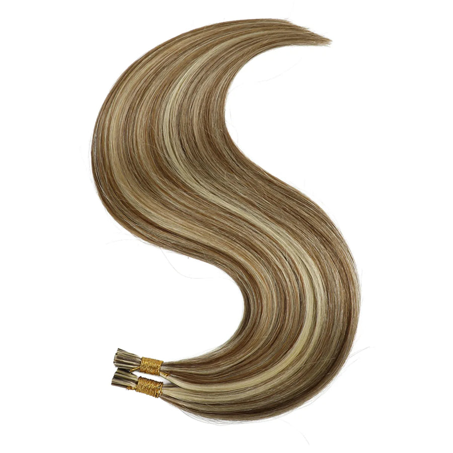 SUYYA Virgin Human Hair Prebonded I Tip Extensions Stick Tip Cold Fusion Hair Chocolate Brown / Bleach Blonde (#P6/613)
