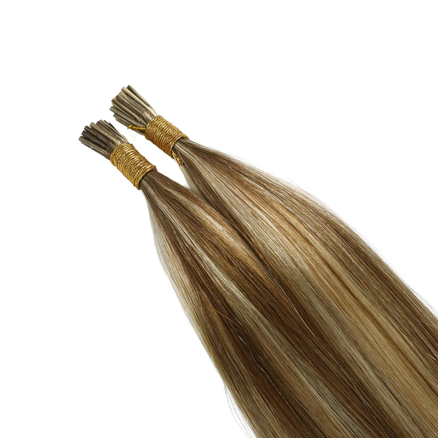 SUYYA Virgin Human Hair Prebonded I Tip Extensions Stick Tip Cold Fusion Hair Chocolate Brown / Bleach Blonde (#P6/613)