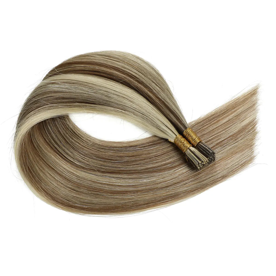 SUYYA Virgin Human Hair Prebonded I Tip Extensions Stick Tip Cold Fusion Hair Chocolate Brown / Bleach Blonde (#P6/613)