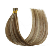 SUYYA Virgin Human Hair Prebonded I Tip Extensions Stick Tip Cold Fusion Hair Chocolate Brown / Bleach Blonde (#P6/613)
