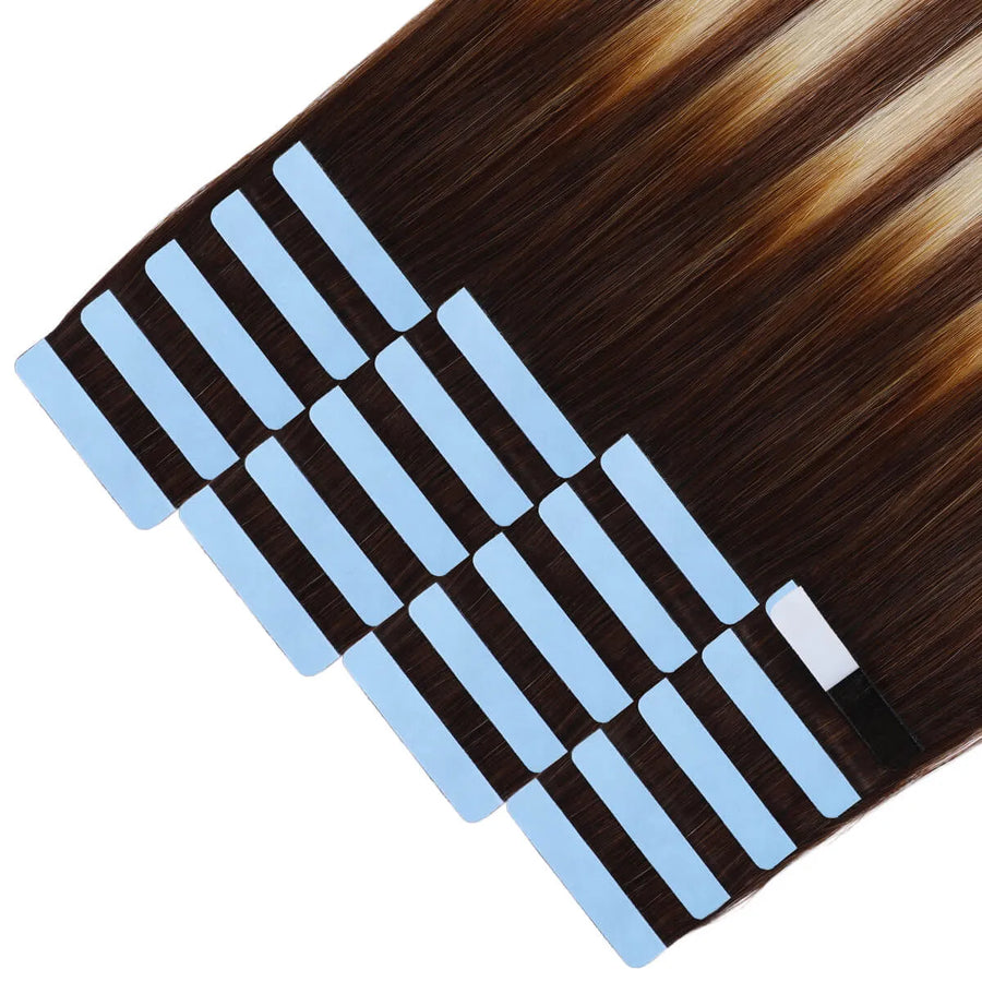 SUYYA Human Invisible Tape ins (#P6/613/T4) Balayage Chocolate Brown / Bleach Blonde / Chestnut Brown Hair Extensions 20Pcs