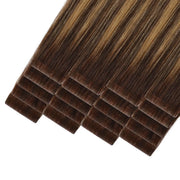 SUYYA Remy Invisible Tape ins (#P4/27/T4) Balayage Chocolate Brown / Caramel Blonde Hair Extensions 20Pcs
