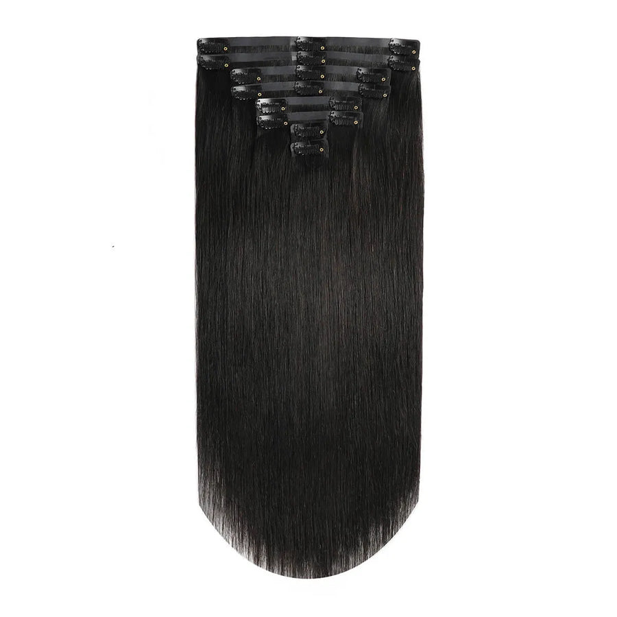 Suyya Seamless Clip In Hair Extensions 8Pcs Natural Black (#1B)