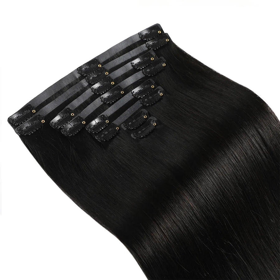 Suyya Seamless Clip In Hair Extensions 8Pcs Natural Black (#1B)