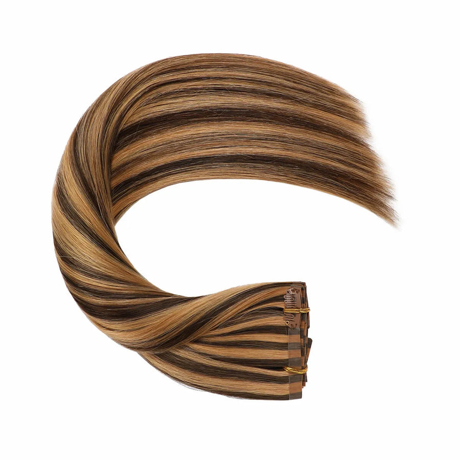 Suyya 8Pcs Seamless Clip In (P4/27) Mixed Piano Color Remy Human Hair Extensions