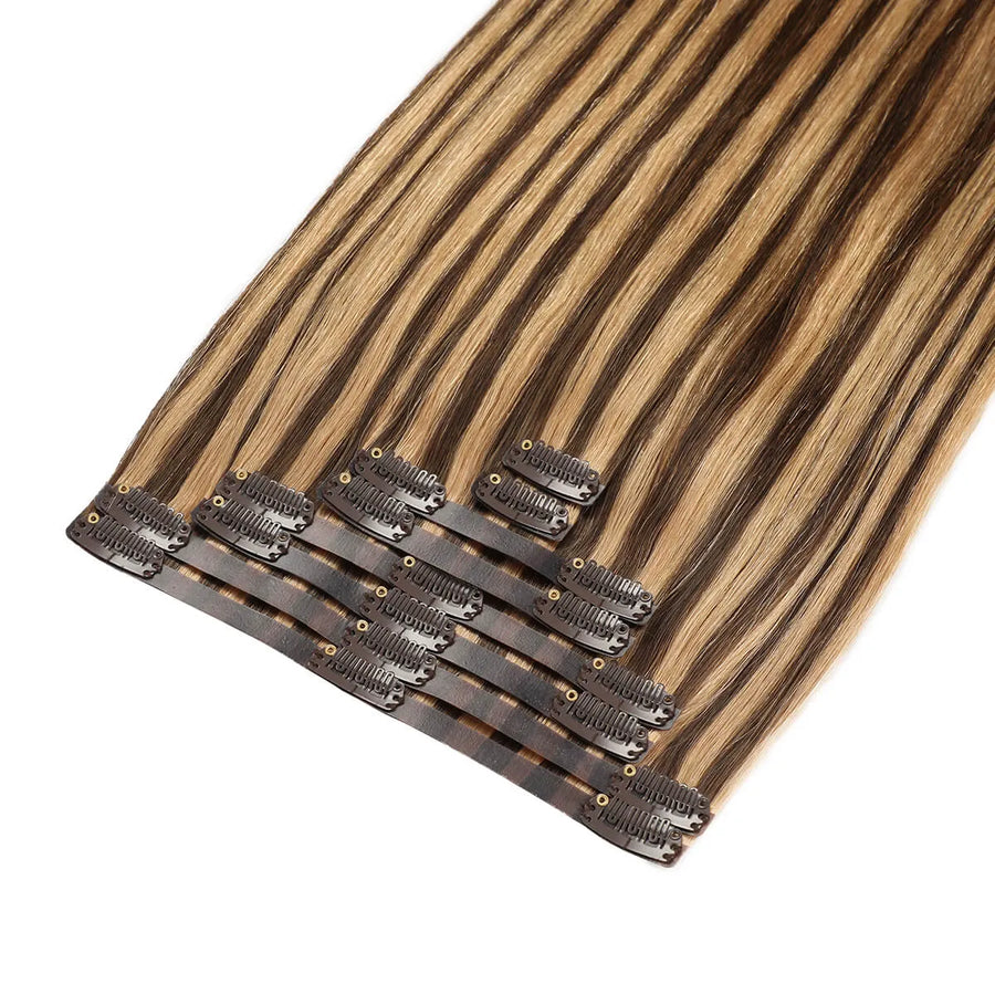 Suyya 8Pcs Seamless Clip In (P4/27) Mixed Piano Color Remy Human Hair Extensions