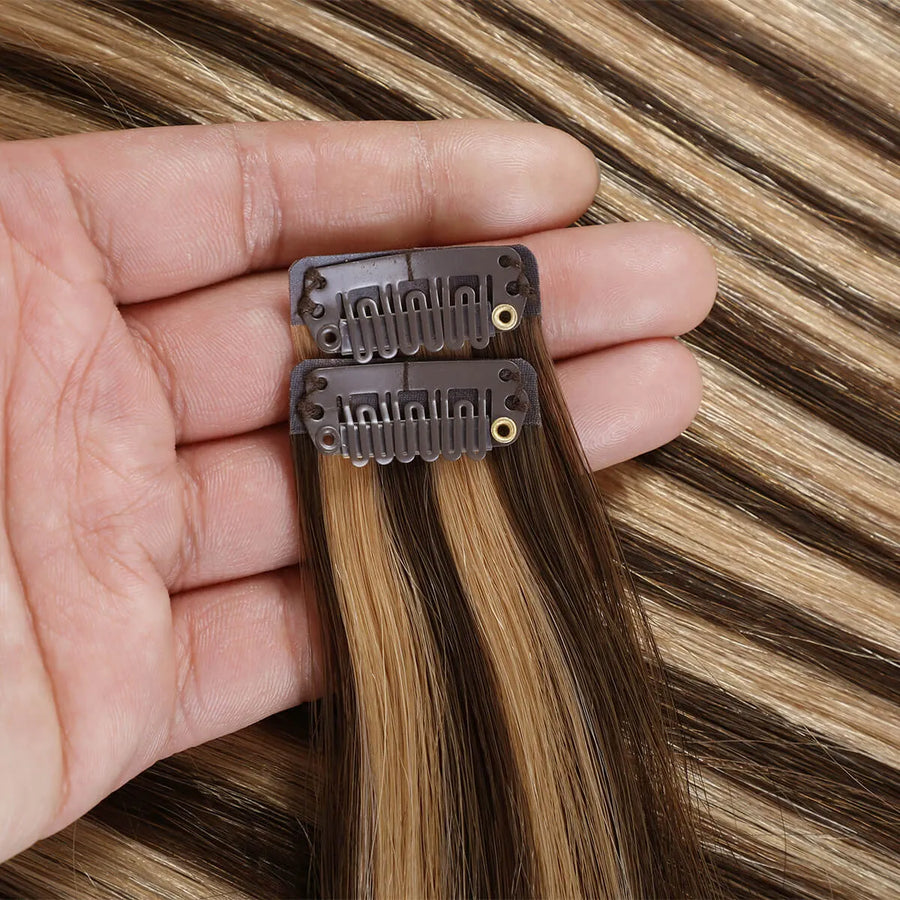Suyya 8Pcs Seamless Clip In (P4/27) Mixed Piano Color Remy Human Hair Extensions