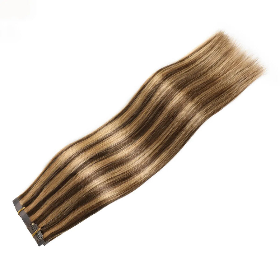 Suyya 8Pcs Seamless Clip In (P4/27) Mixed Piano Color Remy Human Hair Extensions