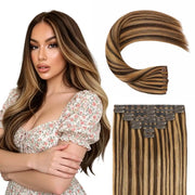 Suyya 8Pcs Seamless Clip In (P4/27) Mixed Piano Color Remy Human Hair Extensions