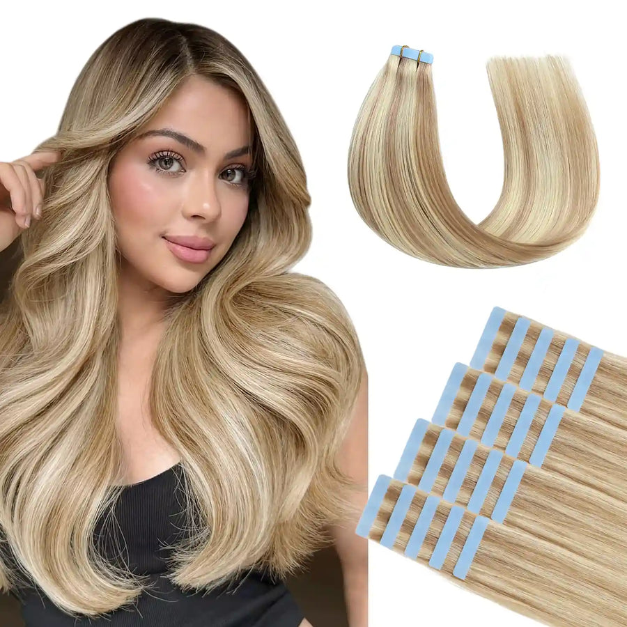 Suyya Hair Ash Blonde / Bleach Blonde Balayage (#P18/613) Tape-In Hair Extensions | 20Pcs