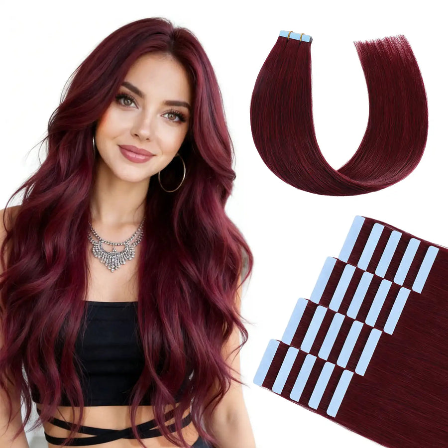 Suyya Hair Burgundy (#99J) Tape-In Hair Extensions | 20Pcs