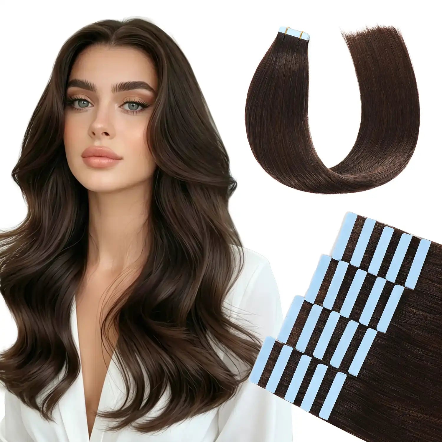 Suyya Hair Darkest Brown (#2) Tape-In Hair Extensions | 20Pcs