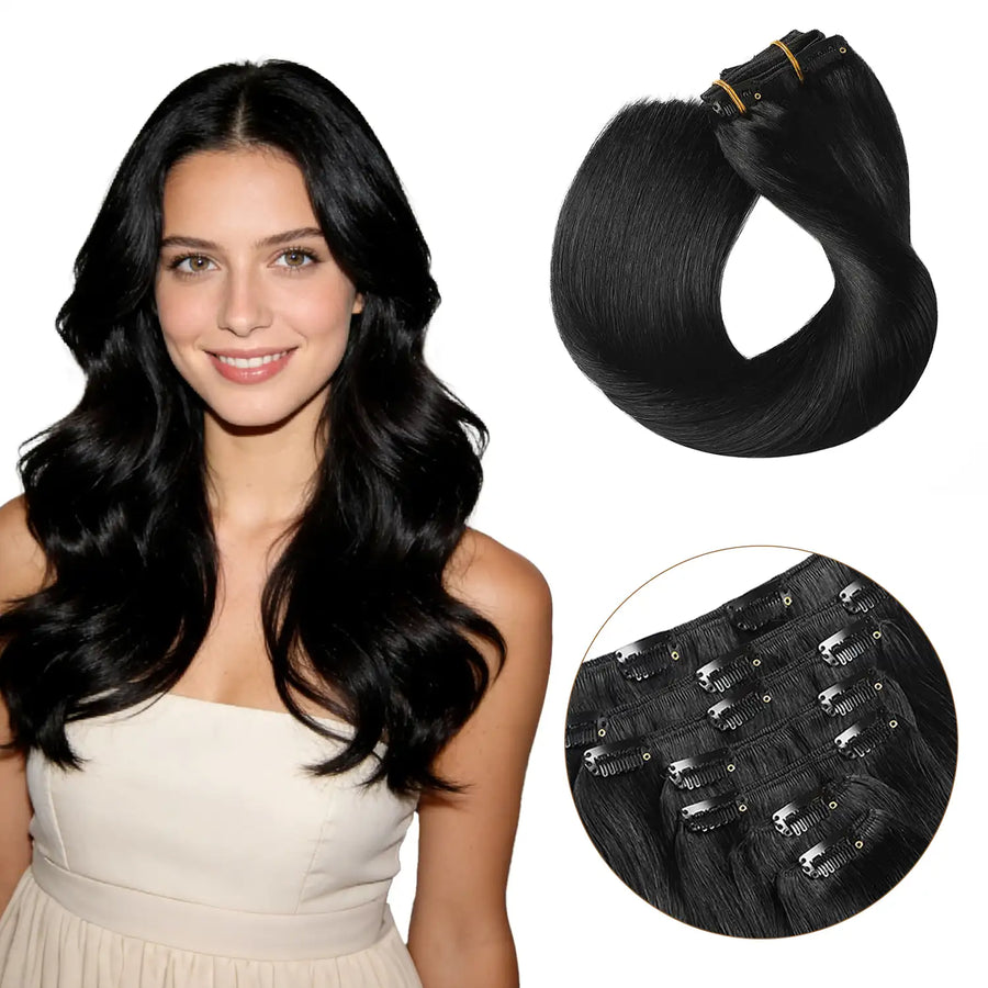 Suyya Hair  Jet Black (#1) Clip In Hair Extensions