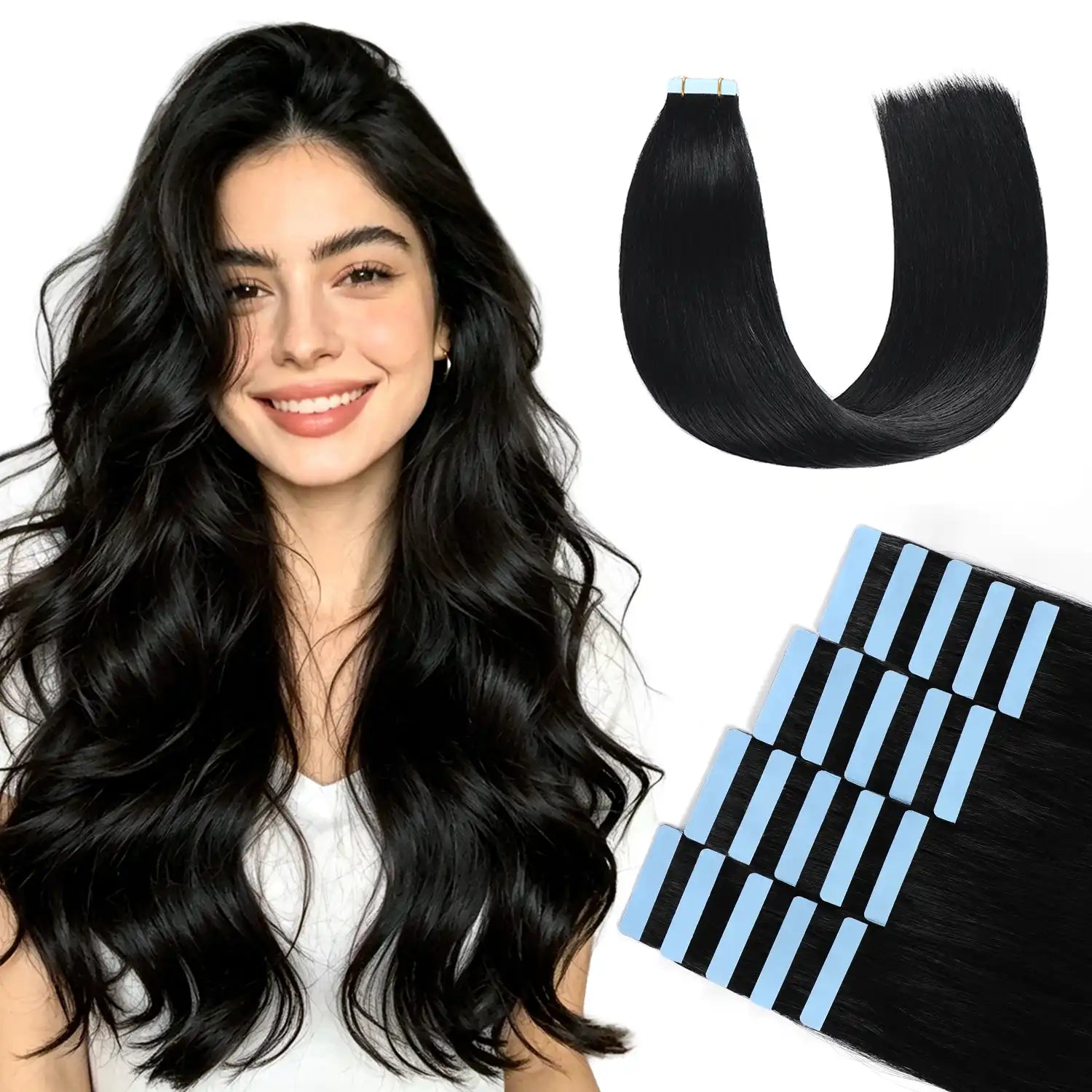 Suyya Hair Jet Black (#1) Tape-In Hair Extensions | 20Pcs