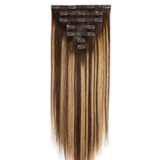 Suyya Human Seamless Clip In 8Pcs Virgin  Hair Extensions Chocolate Brown / Caramel Blonde Balayage (#P4/27/T4)