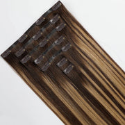Suyya Human Seamless Clip In 8Pcs Virgin  Hair Extensions Chocolate Brown / Caramel Blonde Balayage (#P4/27/T4)