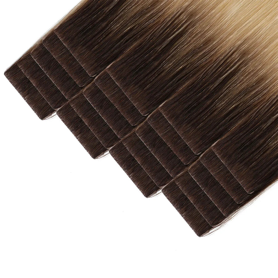 SUYYA Invisible Tape ins  (#T2/60) Ombre Darkest Brown to Platinum Blonde Hair Extensions