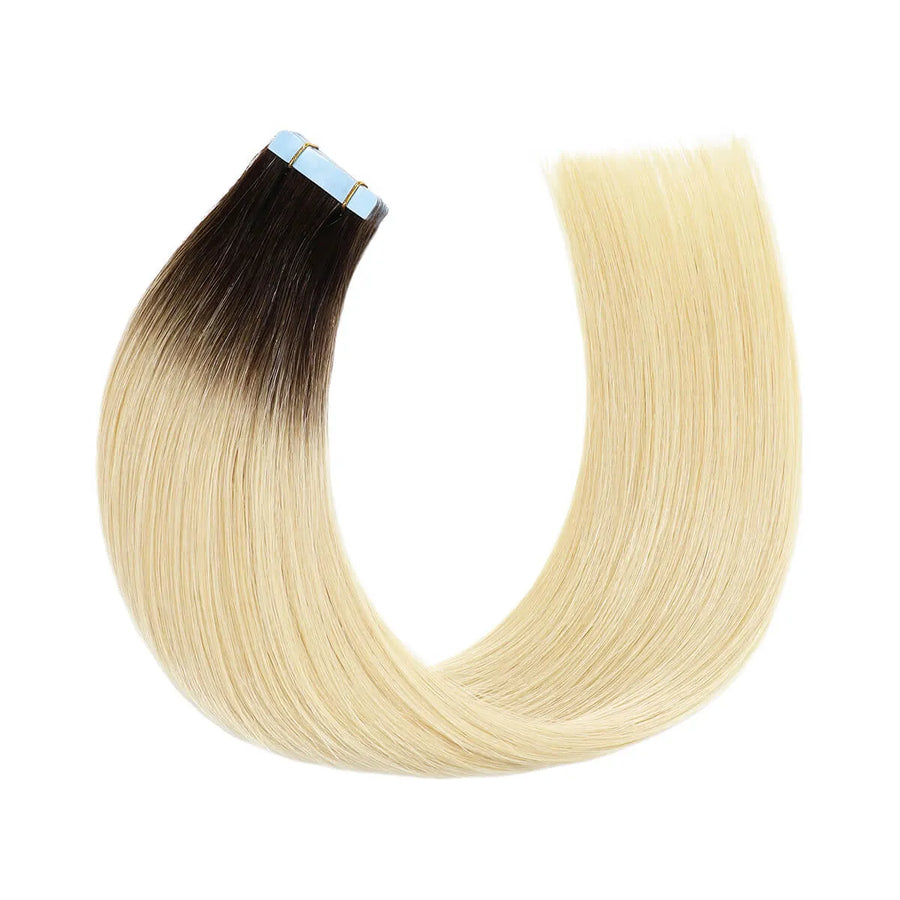 SUYYA Invisible Tape ins  (#T2/60) Ombre Darkest Brown to Platinum Blonde Hair Extensions