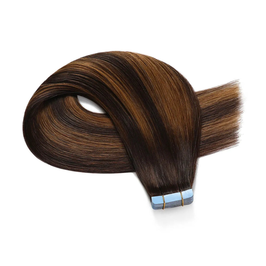 SUYYA Remy Human Tape-In Hair Extensions Balayage Darkest Brown  Light Brown (#P2/8/T2) 20Pcs