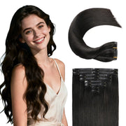 Suyya Seamless Clip In Hair Extensions 8Pcs Natural Black (#1B)
